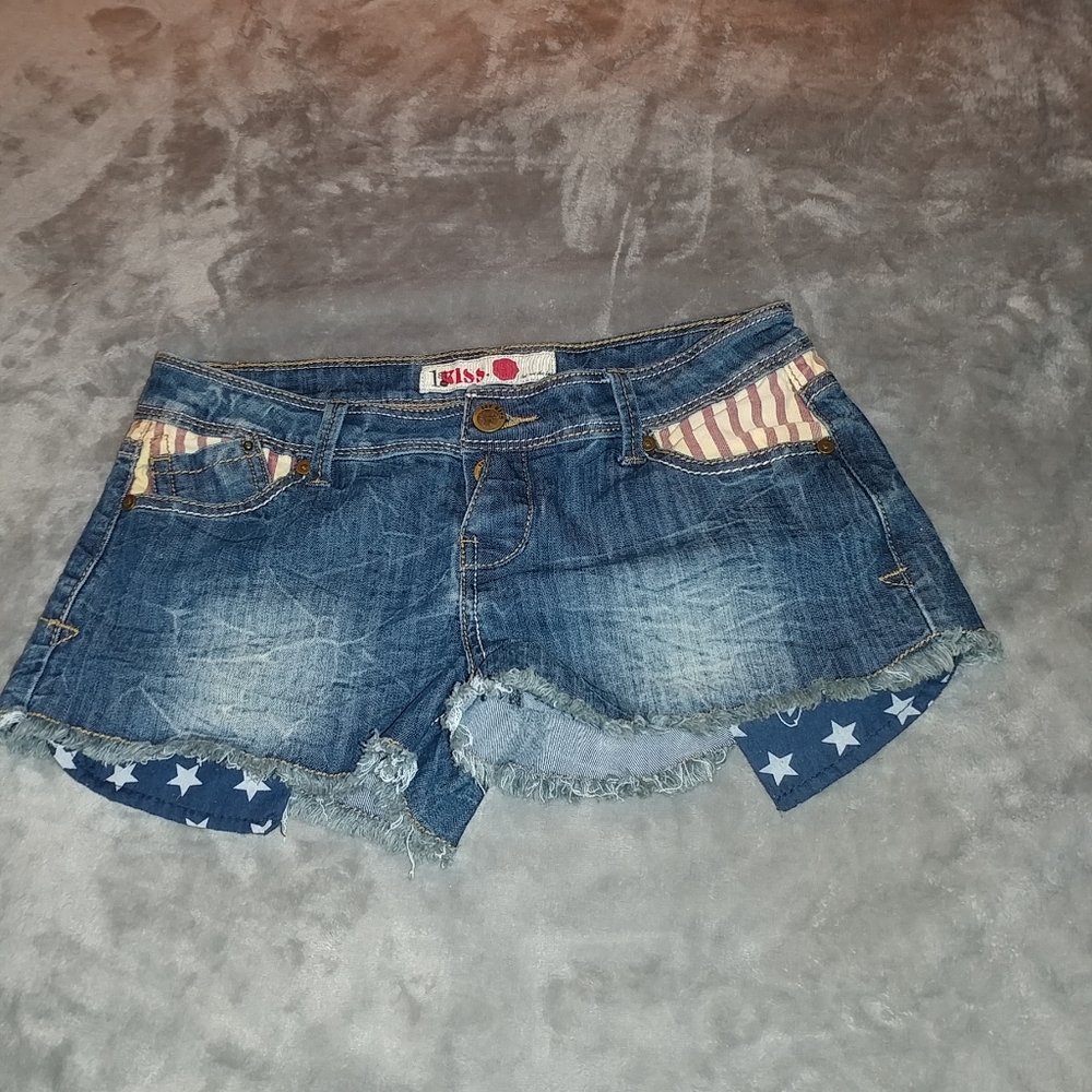 American flag denim shorts